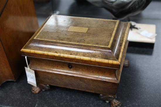 A 19th century rectangular burr yew wood two division tea caddy, 12in.